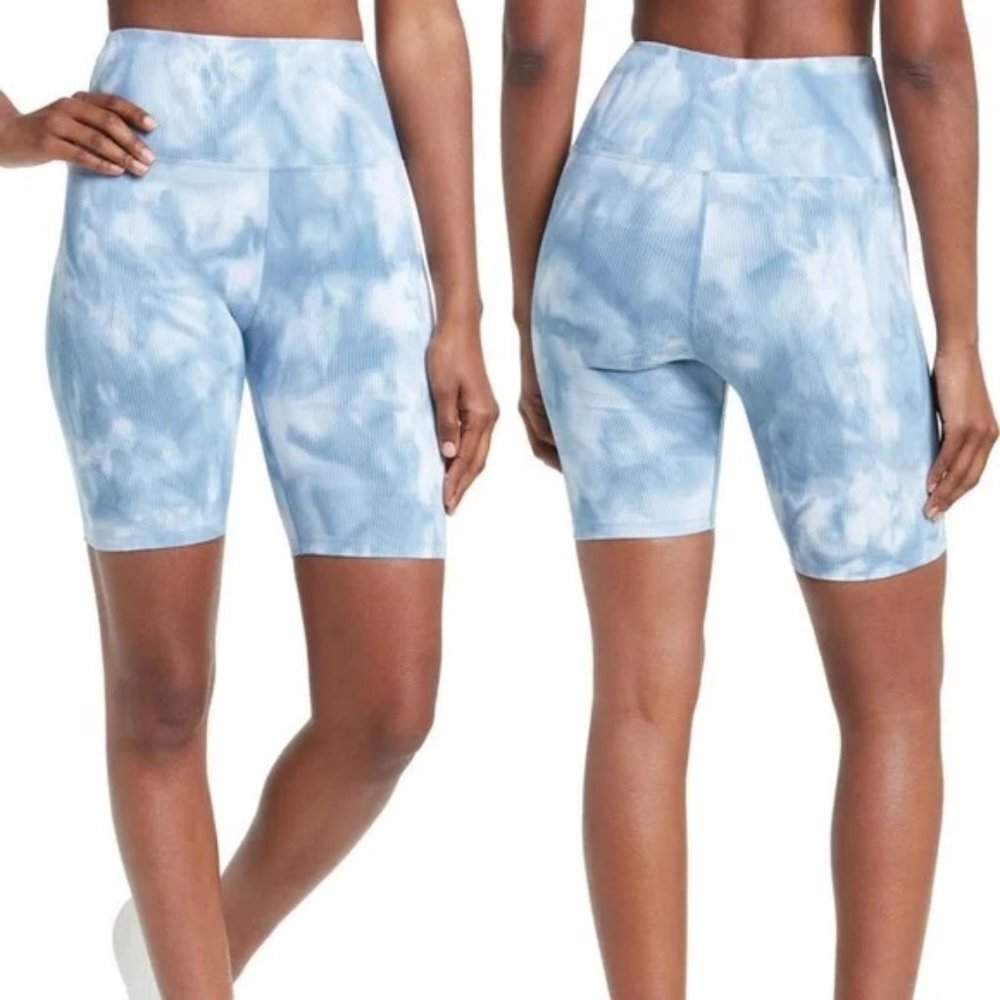 NWT Carbon38 Tie Dye Ribbed High Waisted Biker Shorts Blue XS‎